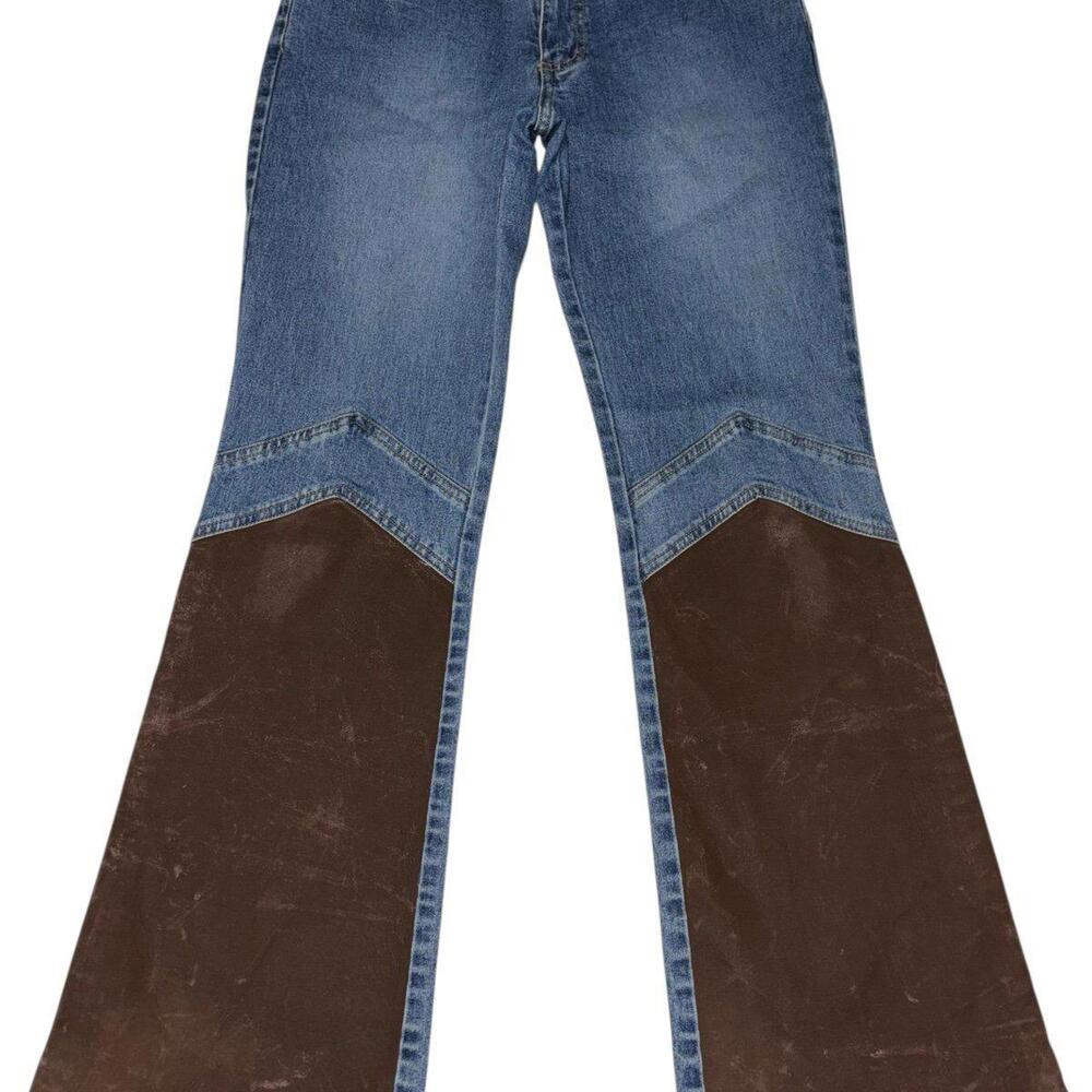 Vintage 90s Y2k Gasoline Jeans Cowboy Bootcut Flare panelled brown blue western
